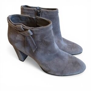 Bandolino Bobelluna Grey Suede Leather Bow Ankle Boots Block Heel 8M